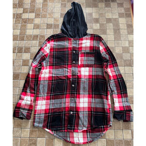 Boys Art Class Plaid Flannel Hoodie XL Red Black